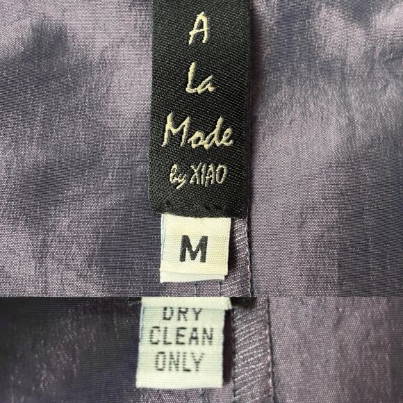 A La Mode by XiAO Taffeta Jacket Womens M Purple Asymmetrical Button Lagenlook - Picture 16 of 16
